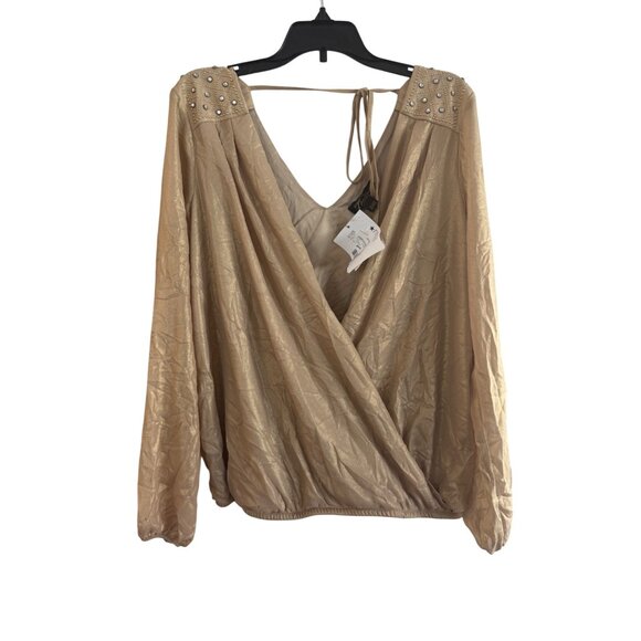 Thalia Sodi Tops - Thalia Sodi Women’s Small Gold Metallic Wrap Long Sleeve Embellished Blouse